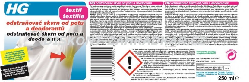 HG 63402 Odstraňovač skvrn od potu a deodorantů 250ml