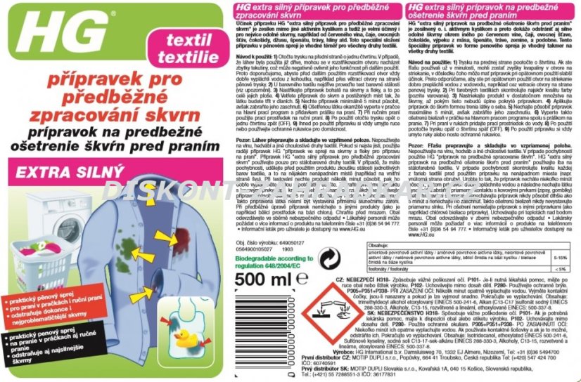 HG 64905 Extra silný přípravek pro předběžné zpracování skvrn 500ml