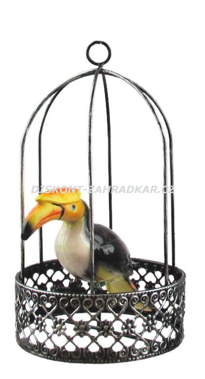 Ptáček v ozdobné klícce 22cm k zavěšení (černobílý) / CH5522