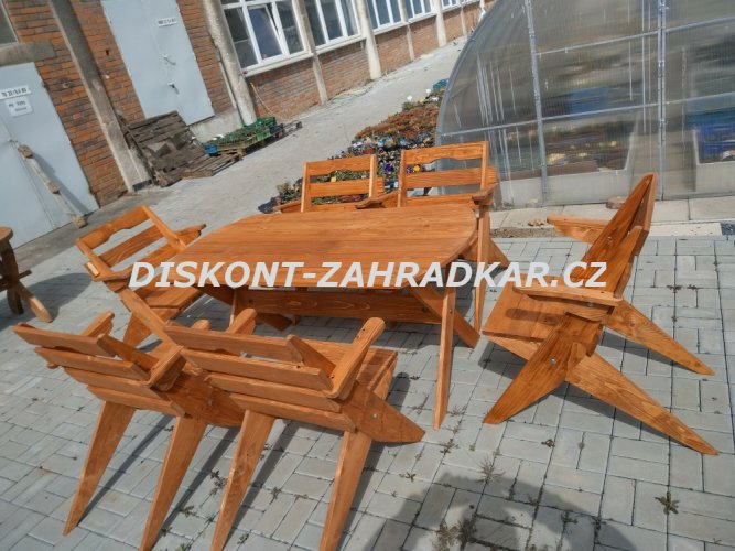 Dřevěná sestava zahradního nábytku Oválný stůl + 6 židlí TEAK
