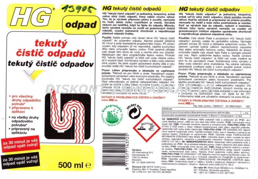 HG 13905 Tekutý čistič odpadů 500ml
