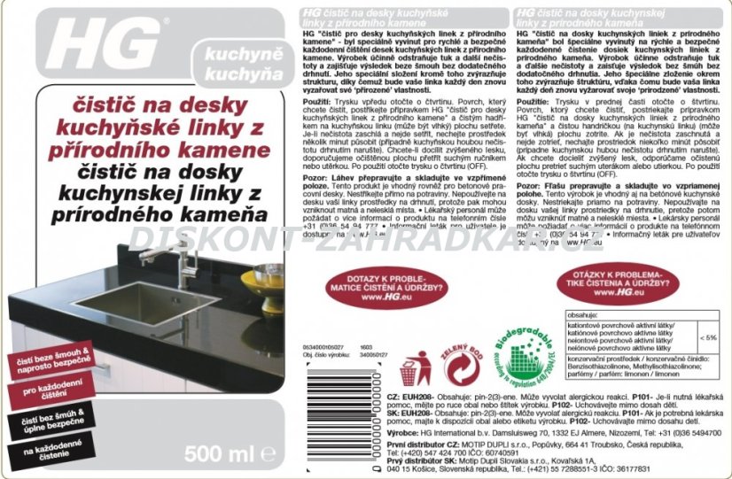 HG 34051 Čistič na desky kuchyňské linky z přírodního kamene 500ml