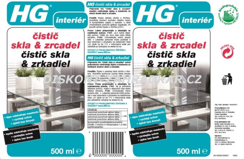 HG 14205 Čistič skla & zrcadel 500ml