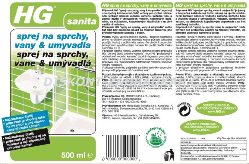 HG 14705 Sprej na sprchy, vany & umyvadla 500ml