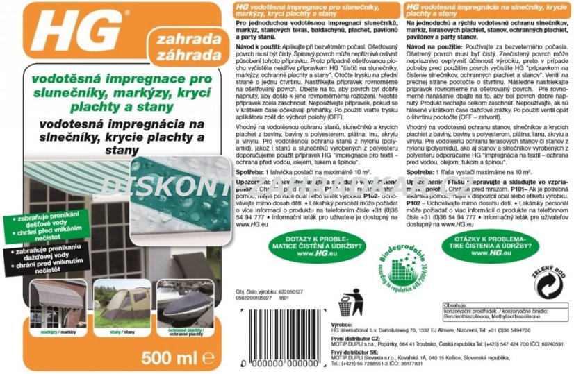 HG 62205 Vodotěsná impregnace pro slunečníky, markýzy, krycí plachty a stany 500ml