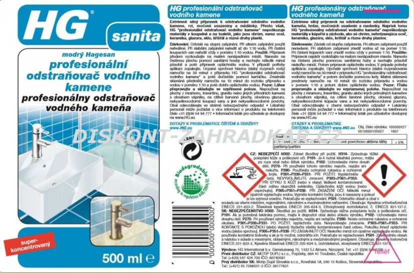 HG 10005 Profesionální odstraňovač vodního kamene 500ml