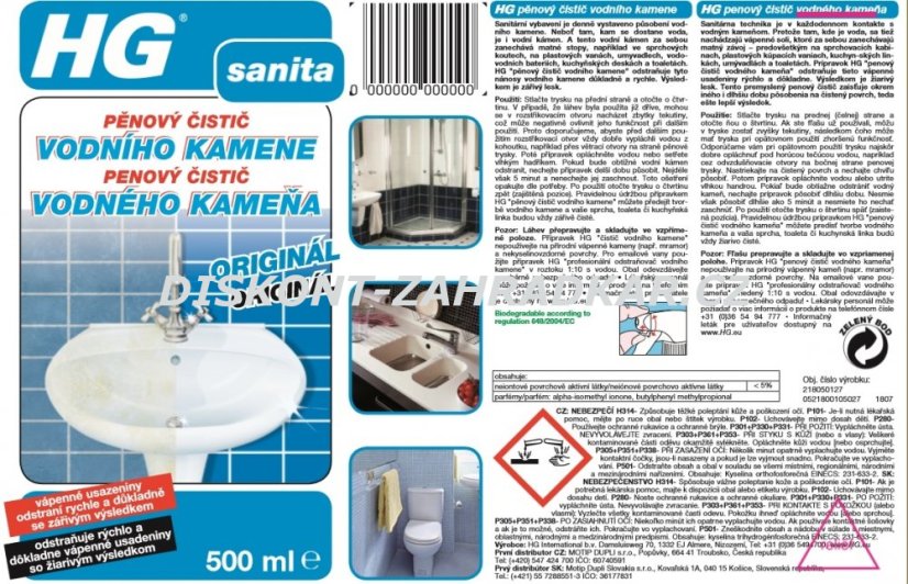 HG 21805 Pěnový čistič vodního kamene 500ml