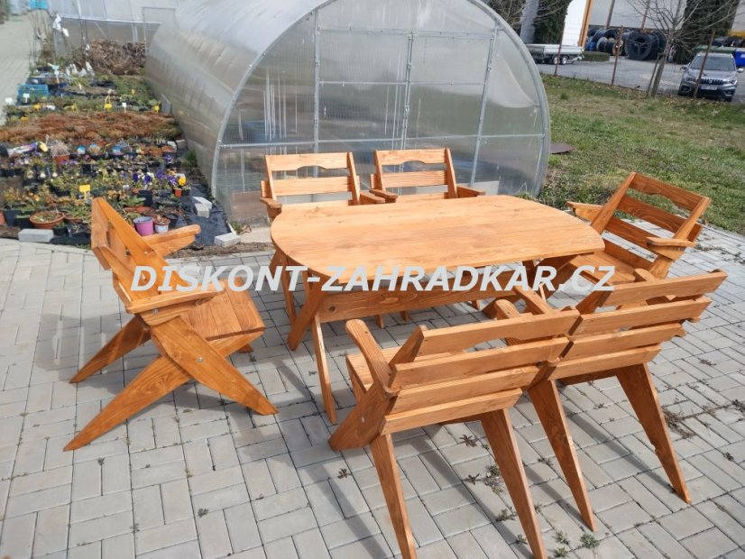 Dřevěná sestava zahradního nábytku Oválný stůl + 6 židlí TEAK