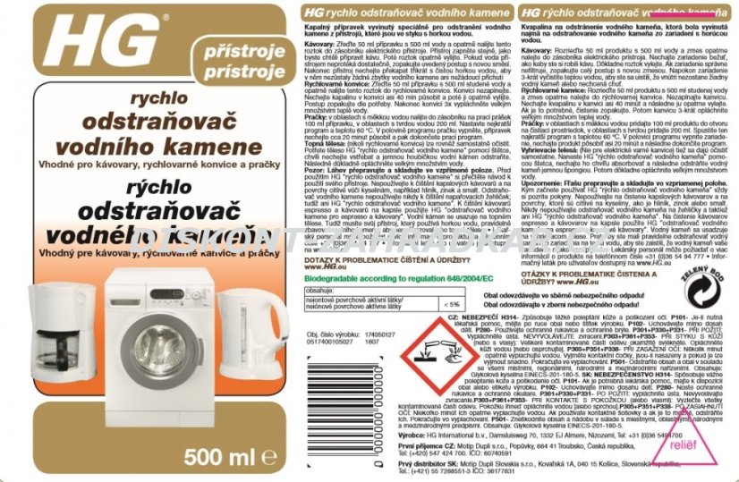 HG 17405 Rychloodstraňovač vodního kamene 500ml