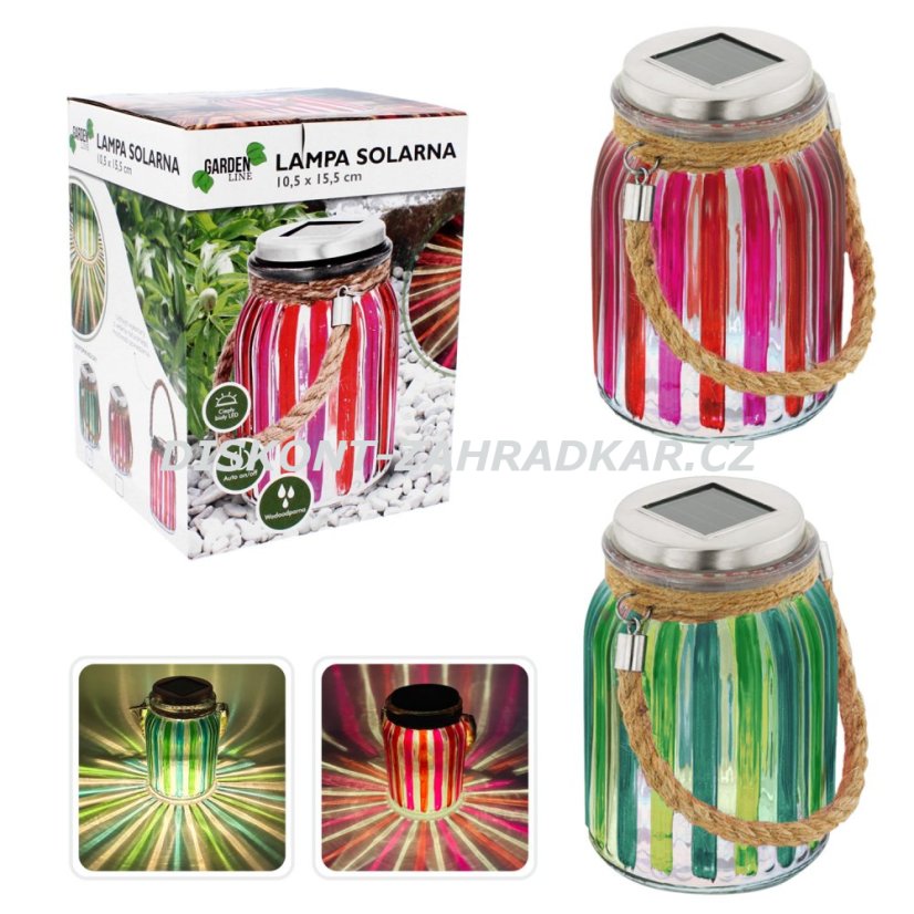 Solární lampa barevná SKLENICE 10,5x5x15cm růžovo-červená / CH6907