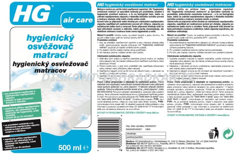 HG 63505 Hygienický osvěžovač matrací 500ml