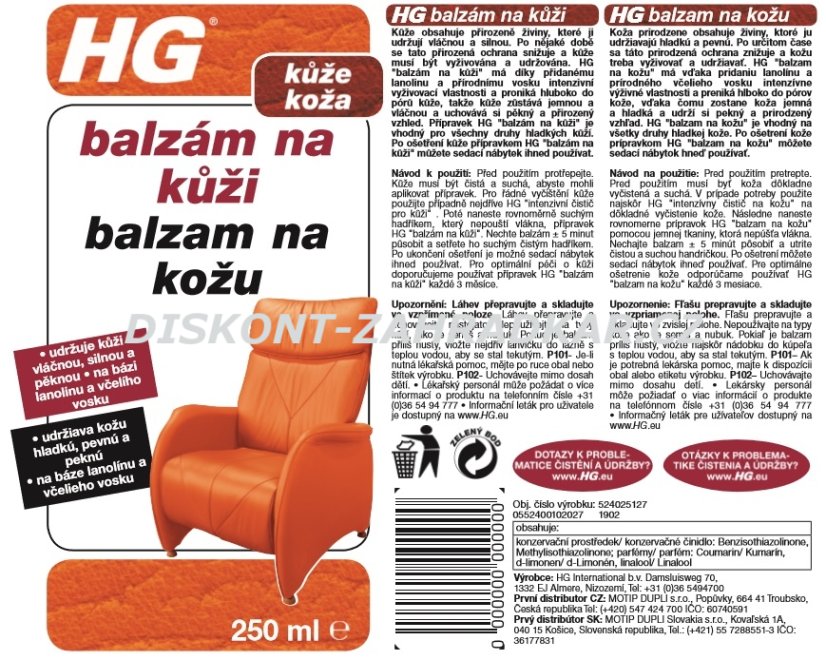 HG 52402 Balzám na kůži 250ml
