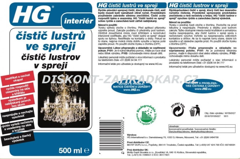HG 16705 Čistič lustrů ve spreji 500 ML