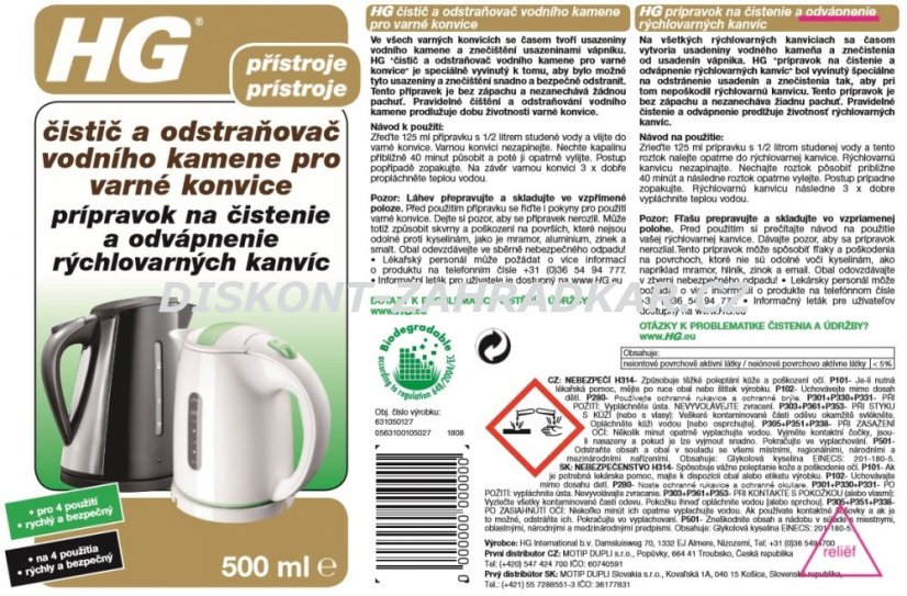 HG 63105 Odstraňovač vodního kamene z varné konvice 500ml