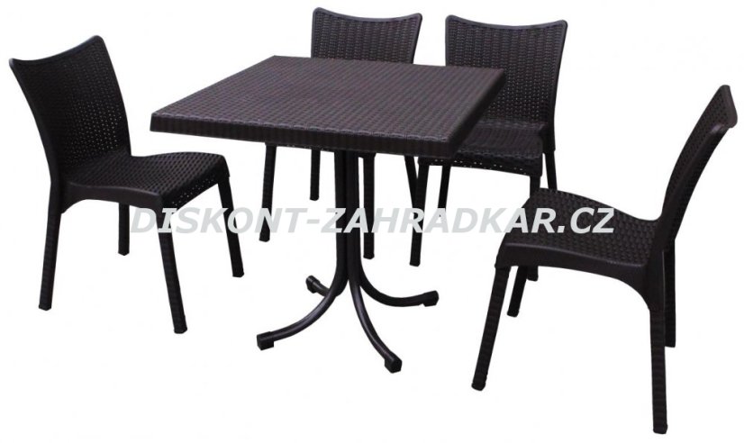 Sestava technoratanového nábytku Stolek + 4 křesla šedá / CH063