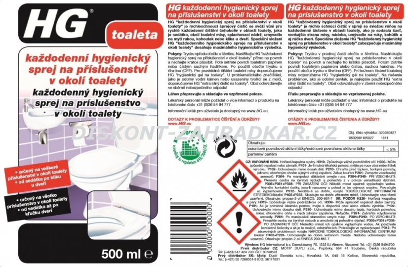 HG 32005 Každodenní hygienický sprej na přísl. v okolí toalety 500ml